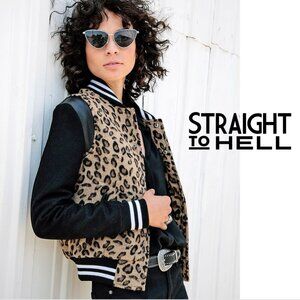 STRAIGHT TO HELL Ace Leopard Varsity Bomber Jacket